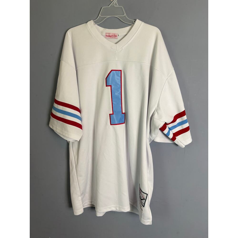 M&N Houston Oilers Warren Moon #1 Throwback Jersey Men’s Size 54 White Blue Red